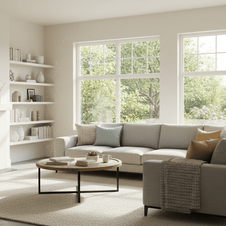 Bright living room with large windows showcasing residential window and door replacement options